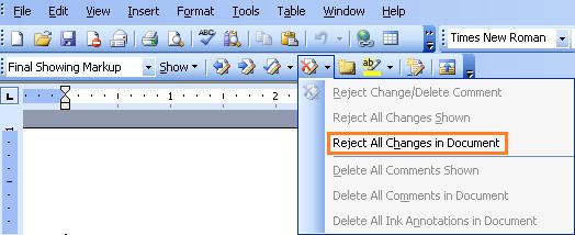 Loại bỏ Track Changes  trong Word 2003 3